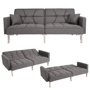 Schlafsofa MCW-K65, Schlafcouch Bettsofa Gästebett, Schlaffunktion Liegefläche 170x104 cm ~ Stoff/Textil grau