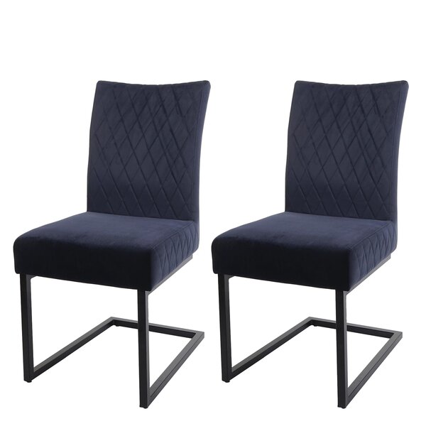 Bild 1 von 2er-Set Freischwinger MCW-L15, Besucherstuhl Konferenzstuhl Stuhl, Samt Stahl pulverbeschichtet ~ anthrazit-blau