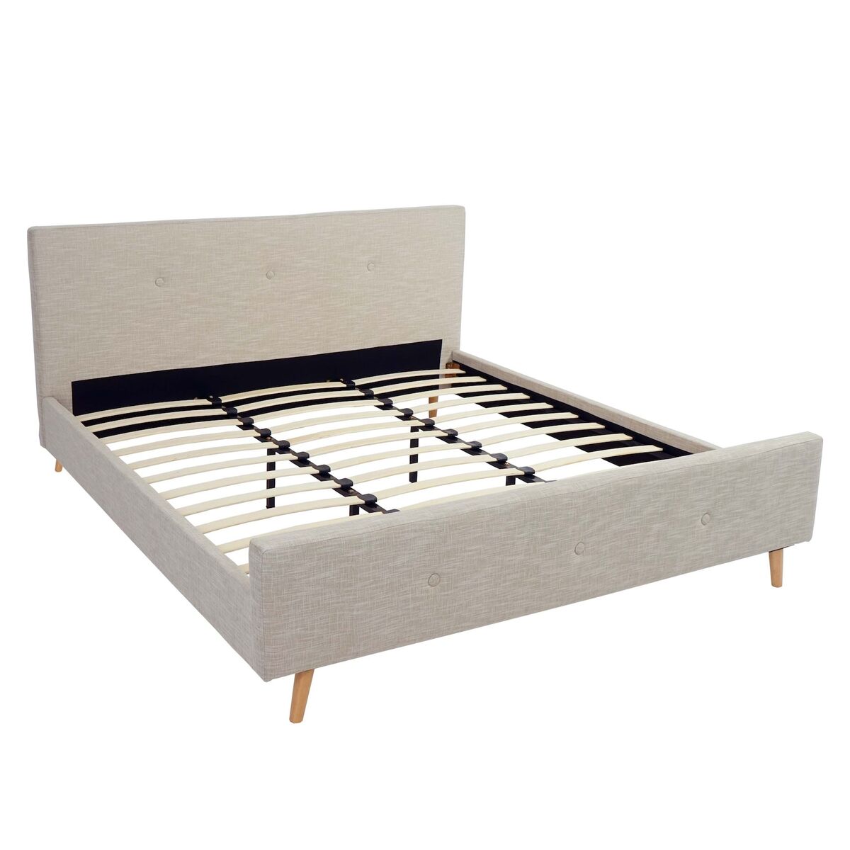 Bild 1 von Polsterbett MCW-J98, Bett Doppelbett Bettgestell mit Lattenrost, Massivholz ~ 180x200cm creme-beige