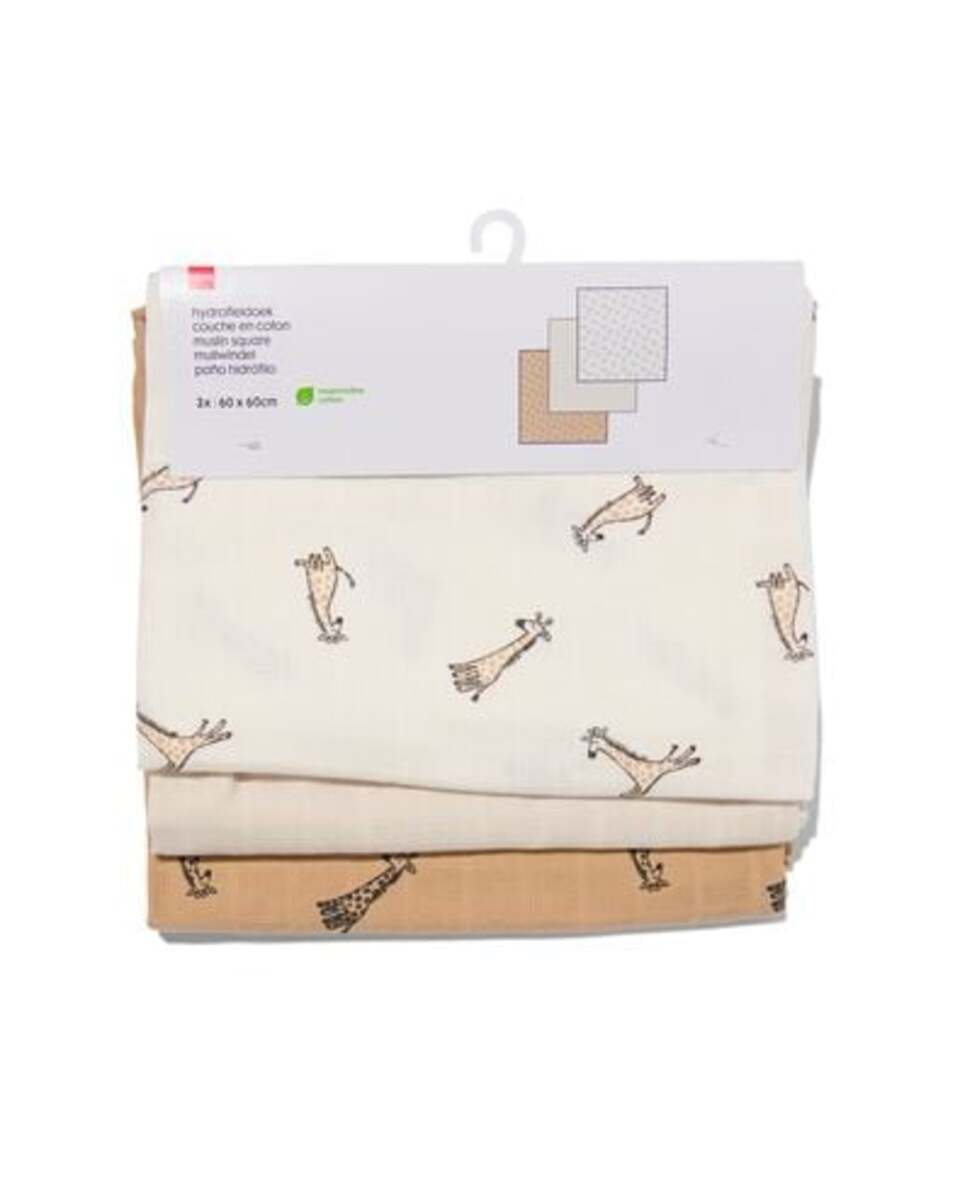 Bild 1 von 3er-Pack Mullwindeln, 60 x 60 cm, Struktur, Giraffe
