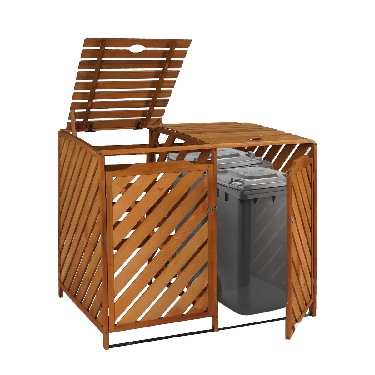 Bild 1 von XL 2er-/4er-Mülltonnenverkleidung MCW-J44, Mülltonnenbox, erweiterbar 121x133x98cm Holz MVG-zertifiziert ~ braun