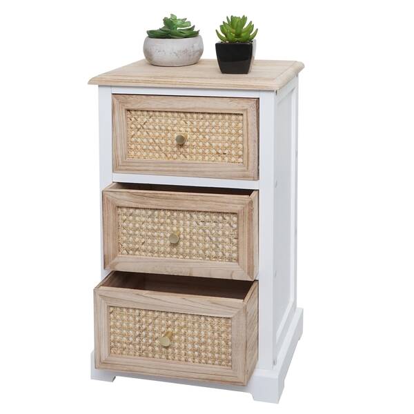 Bild 1 von Kommode MCW-K87, Schubladenschrank Schrank, Holz Rattan 63x40x28cm ~ weiß, naturfarben