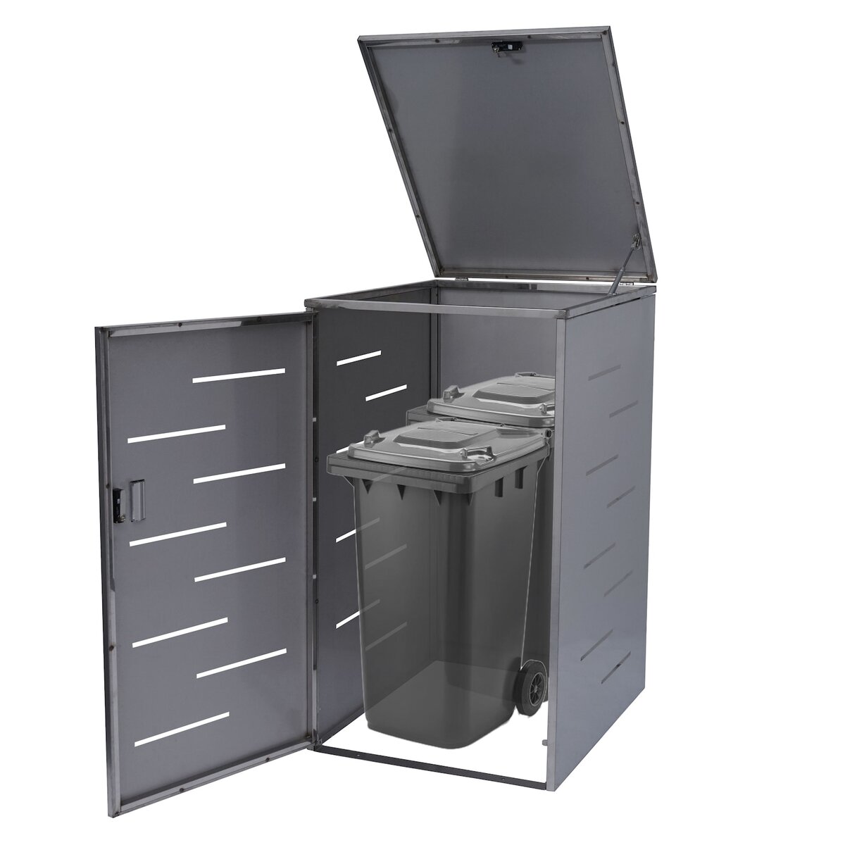 Bild 1 von XL 1er-/2er-Mülltonnenverkleidung MCW-E83, Mülltonnenbox, erweiterbar 116x71x98cm ~ Edelstahl 35kg