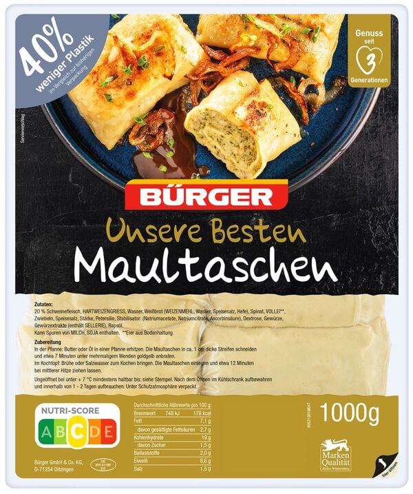 Bild 1 von B&#220;RGER Unsere Besten Maultaschen, 10 St. = 1-kg-Packg.