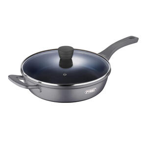 Bratpfanne, Blau, Grau, Schwarz, Metall, Kunststoff, 3.9 L, rund, Lfgb, mit Dampfablass,hitzebeständige Griffe, antihaftbeschichtet, ergonomischer Griff, Kochen, Pfannen, Bratpfannen