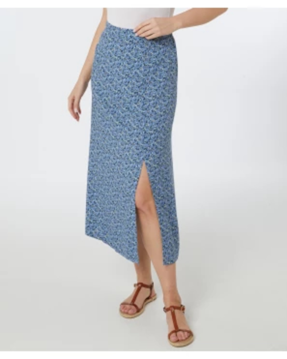 Bild 1 von Geblümter Midirock, Janina, teilelastischer Bund, blau bedruckt