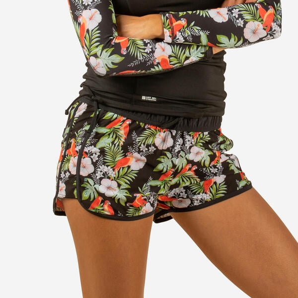 Bild 1 von Boardshorts Damen elastischer Taillenbund mit Kordelzug Surfen - Tini Parrot Schwarz