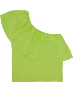 Top One-Shoulder, Y.F.K., elastischer Ausschnitt, limette