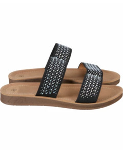 Sandalen mit Strasssteinen, Janina, offene Ferse, schwarz