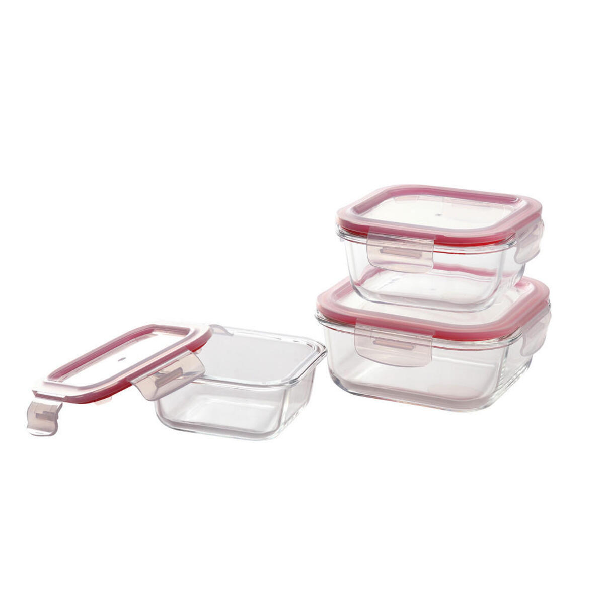 Bild 1 von Vorratsdosenset, Rot, Weiß, Kunststoff, 3-teilig, 0.32 L, 16.4x14.1x16.4 cm, Lfgb, auslaufsicher, luftdichter Verschluss, mikrowellengeeignet, Küchenzubehör, Vorratsbehälter, Vorratsdosen Sets