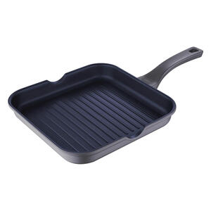 Grillpfanne, Schwarz, Blau, Grau, Metall, Kunststoff, quadratisch, 28x28x4.5 cm, Lfgb, hitzebeständige Griffe, antihaftbeschichtet, ergonomischer Griff, Kochen, Pfannen, Grillpfannen