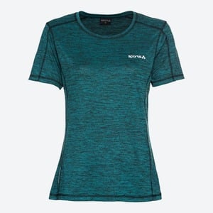 Damen-Fitness-T-Shirt in Melange-Optik, Petrol