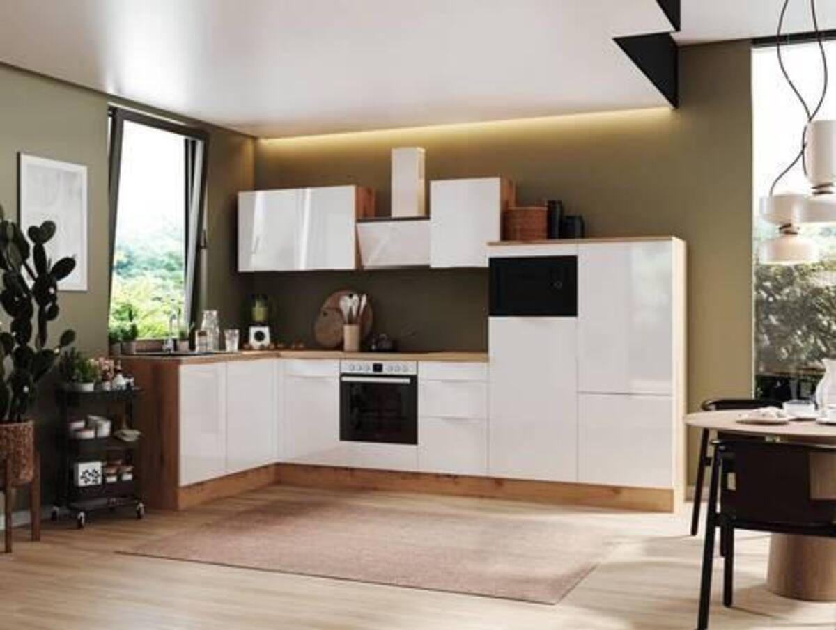 Bild 1 von Eckküche Elisabeth mit Geräten Weiß/Eiche ca. 175x340 cm, Eiche Artisan, Weiß Hochglanz