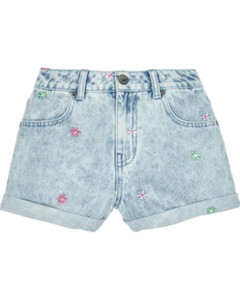 Jeans-Shorts mit Stickereien, Y.F.K., Waschungseffekte, jeansblau hell ausgewaschen