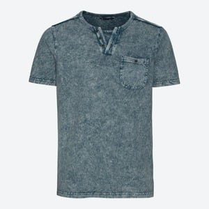 Herren-T-Shirt mit Acid-Wash, Petrol