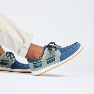 Segelschuhe Herren Leder - Clipper khaki/petrol Blau|grün