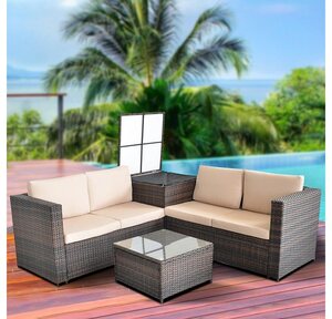 Mucola Gartenlounge-Set »PolyRattan Sitzgruppe mit Auflagenbox in Schwarz, Grau oder Braun XXL Garten Sofa Sitzgarnitur Gartenset Gartengarnitur«, (Set, 2-tlg), Mit bequemer Polsterung & Stauraum