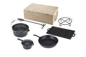 Tarrington House BBQ Schmortopf-Set, Dutch Oven Set, Gusseisen/Holz, schwarz, 7-teilig