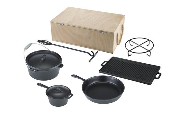 Bild 1 von Tarrington House BBQ Schmortopf-Set, Dutch Oven Set, Gusseisen/Holz, schwarz, 7-teilig