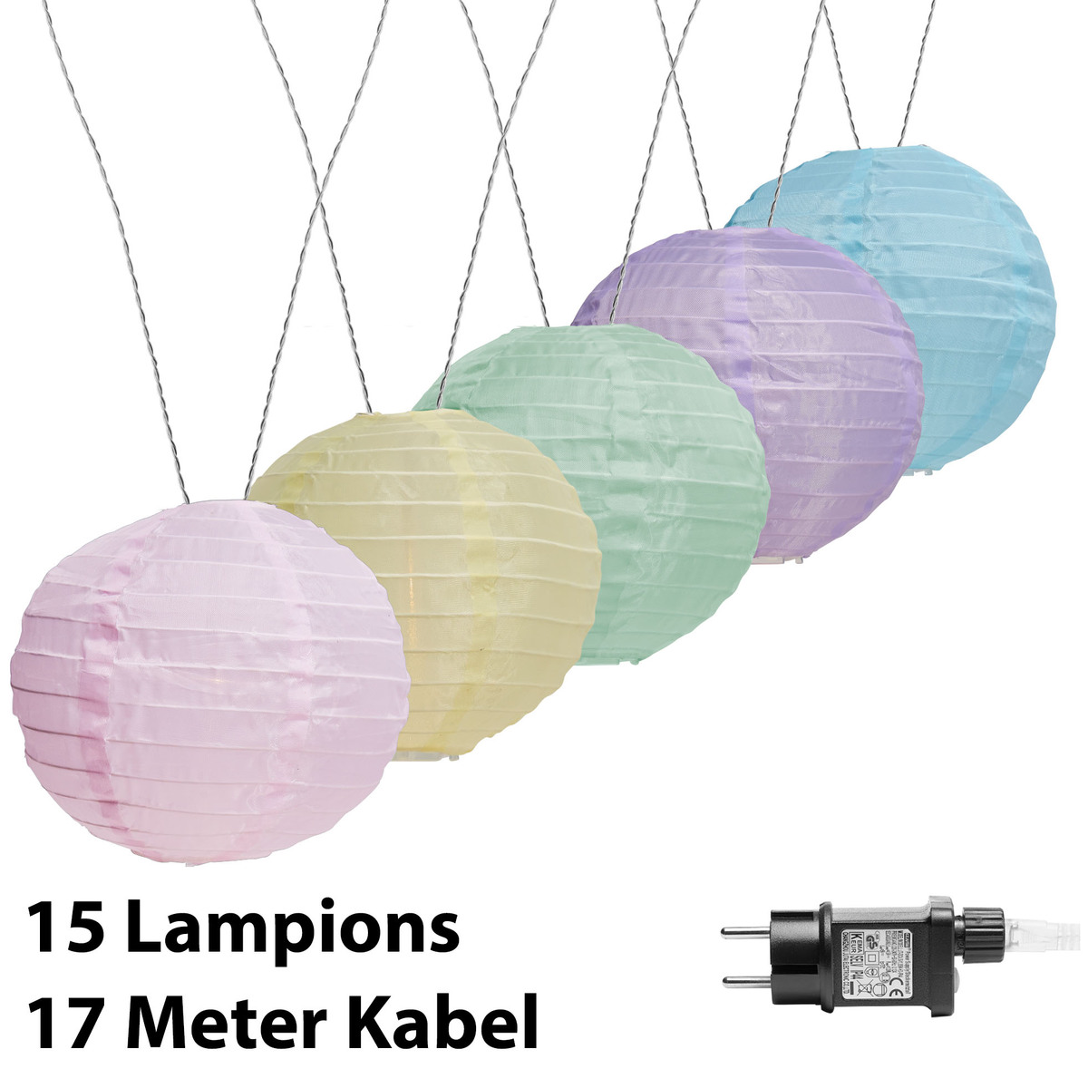 Bild 4 von AMARE LED Lichterkette mit 15 XXL Lampions mit 15 cm Durchmesser, strombetrieben mit 6 h Timer, past