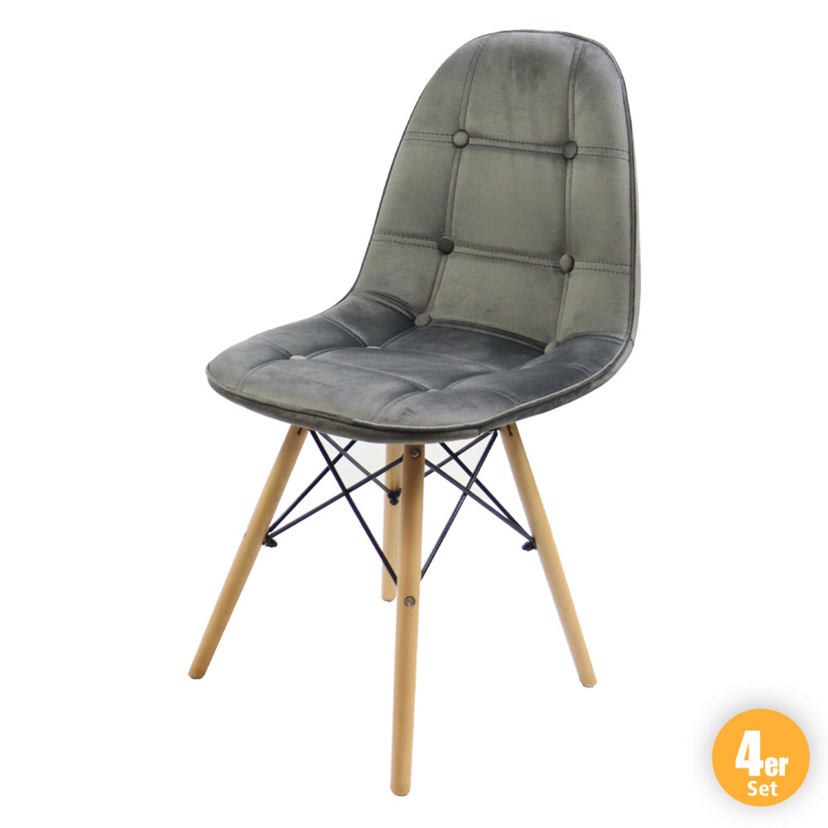 Bild 1 von Esszimmerstuhl 4er Set aus Samtbezug & Holzbeine anthrazit