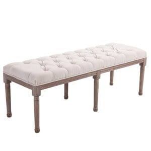 HOMCOM Polsterbank im Vintage-Stil beige, natur 142 x 47 x 51 cm (LxBxH)   Retro Sitzbank Stoffbank Flurbank Lounge Hocker