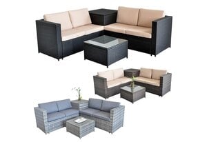 Melko Gartenlounge-Set »Rattanlounge + Tisch und Kissenbox in Schwarz Grau Braun Garten Sofa Lounge Gartenmöbel Couch Ecksofa Wohnlandschaft Sitzer Design Gartensofa Lounge«, (Set), Sicherheitsgla