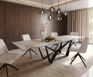 Esstisch Edge 300x100 Keramik Minas Melange Weiß-Beige Spider Flachstahl Schwarz