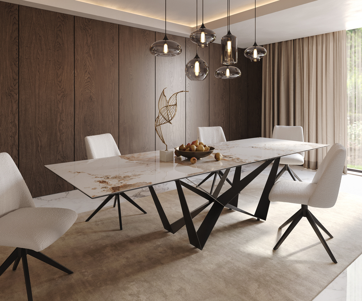 Bild 1 von Esstisch Edge 300x100 Keramik Minas Melange Weiß-Beige Spider Flachstahl Schwarz