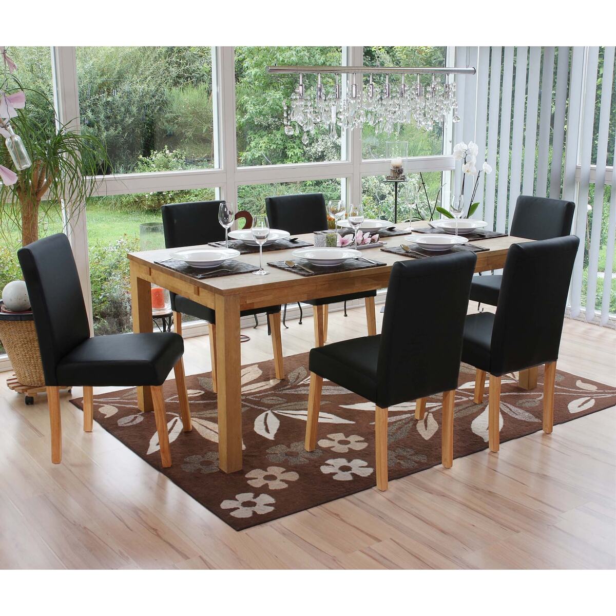 Bild 1 von 6er-Set Esszimmerstuhl Stuhl Küchenstuhl Littau ~ Kunstleder, schwarz matt, helle Beine