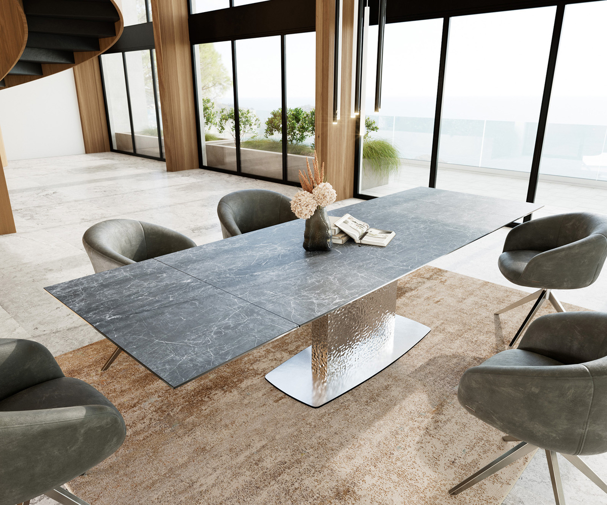 Bild 1 von Esstisch Edge 200-300x100 Keramik Laminam®Nero Greco Anthrazit Wave Edelstahl ausziehbar