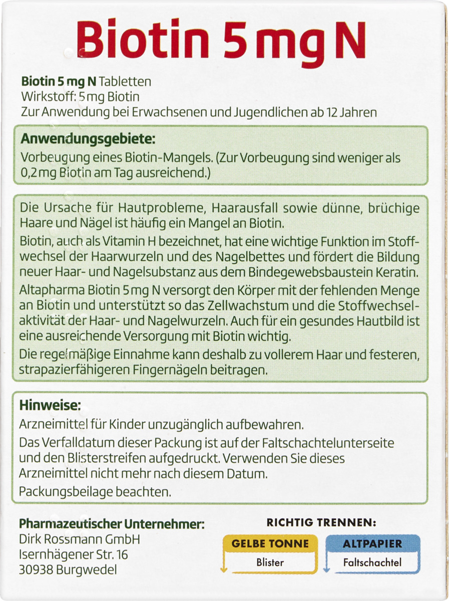 Bild 1 von altapharma altapharma Biotin 5mg N, 13 g