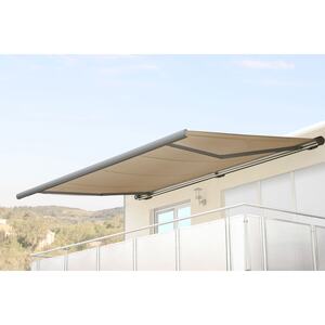 Elektrische Kassettenmarkise H123, Markise Vollkassette 4,5x3m ~ Polyester Creme, Rahmen grau