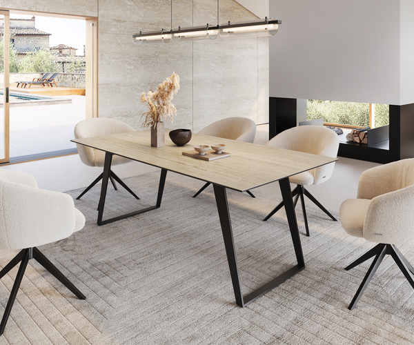 Bild 1 von Esstisch Edge 200x100 Keramik Travertin Natur Metall Schräg Schwarz