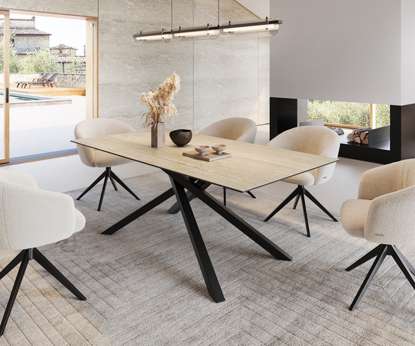 Bild 1 von Esstisch Edge 200x100 Keramik Travertin Natur Kreuzgestell Rechteck Schwarz