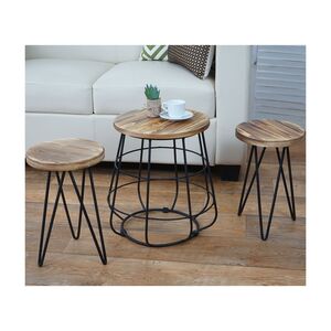 2er-Set Sitzhocker mit Tisch MCW-A80, Sitzgruppe, Industriedesign Echtholz MVG-zertifiziert