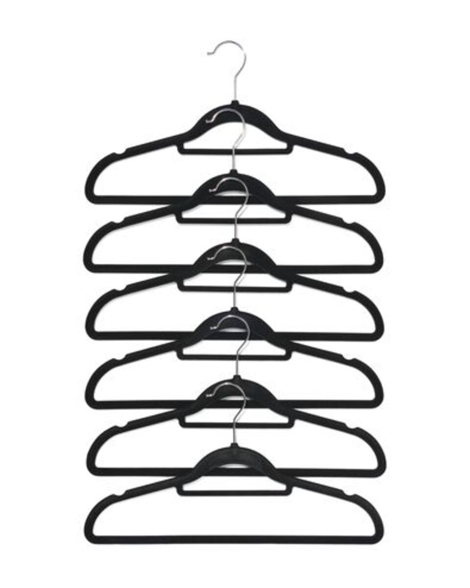 Bild 2 von 6er-Pack Kleiderbügel, Velours, schwarz