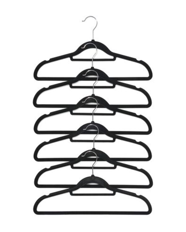 Bild 2 von 6er-Pack Kleiderbügel, Velours, schwarz