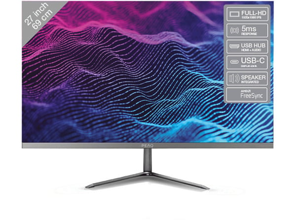 Bild 1 von PEAQ PMO S272-IFC 27 Zoll Full-HD Slim Monitor (5 ms Reaktionszeit, 75 Hz), Gun Metall/ Schwarz