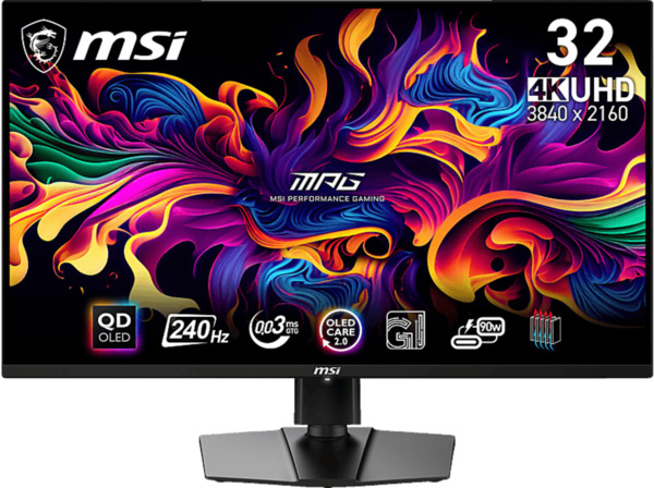 Bild 1 von MSI MPG 321URXDE QD-OLED 31,5 Zoll OLED 4K Gaming Monitor (0,03 ms Reaktionszeit, 240 Hz), Schwarz