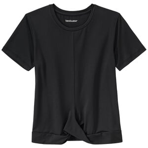 Mädchen Sport-T-Shirt mit Knotendetail SCHWARZ