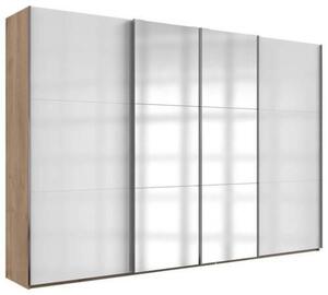 Schwebetürenschrank Level Weiß/Eiche ca.350x216x65 cm, Eichefarben, Weiß Hochglanz