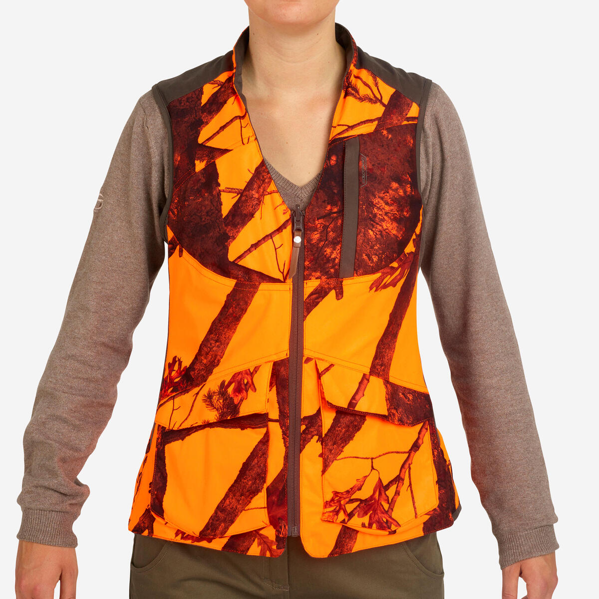 Bild 1 von Jagdweste Damen 500 wendbar braun, camouflage / orange Braun