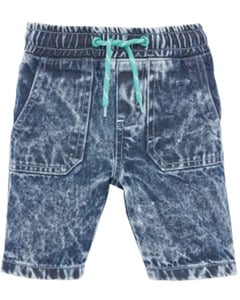 Ausgewaschene Jeans-Shorts, elastischer Bund, Jeansblau