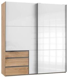 Schwebetürenschrank Level Weiß/Eiche ca.200x216x65 cm, Eichefarben, Weiß Hochglanz