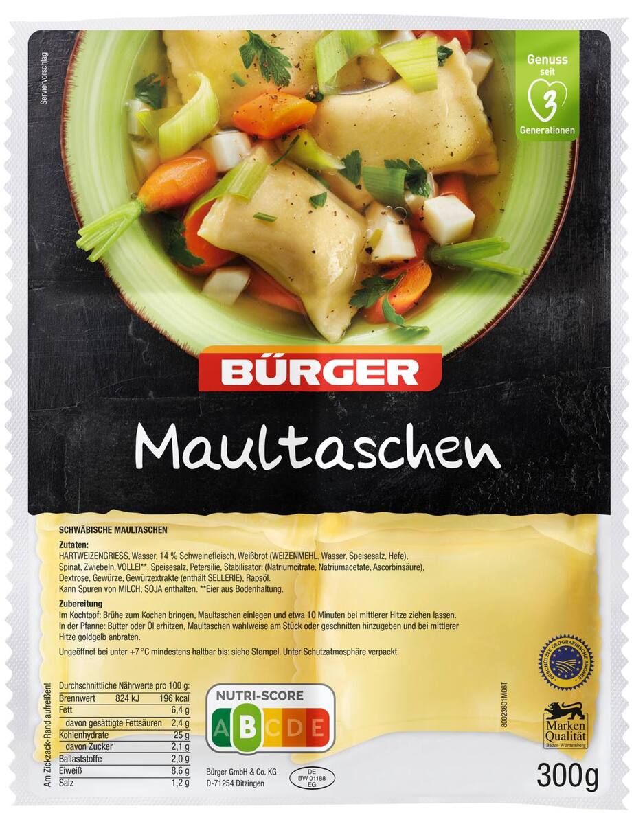 Bild 1 von BÜRGER Maultaschen, 6 St. = 300-g-Packg.