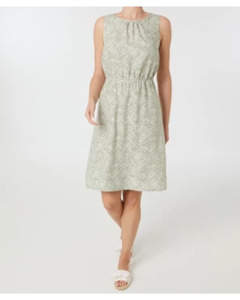 Ärmelloses Kleid, Janina, elastischer Taillenbund, khaki bedruckt