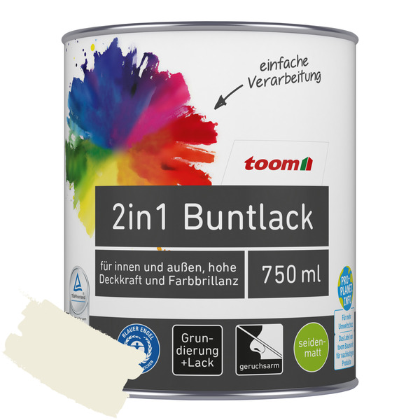 Bild 1 von 2in1 Buntlack seidenmatt reinweiss 0,75L toom