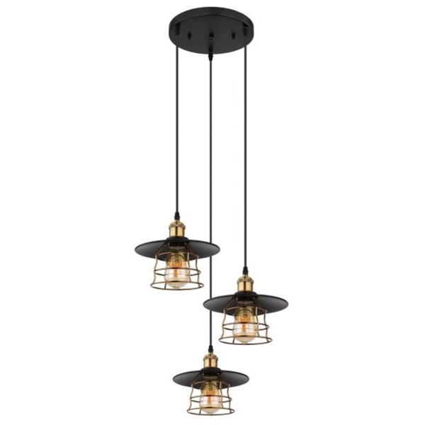 Bild 1 von GLOBO Retrofit Pendelleuchte Viejo 3-flg Schwarz /Altmessingfarbig 33cm H.155cm Metall,Geflecht,Matt,höheneinstellbar,Innen