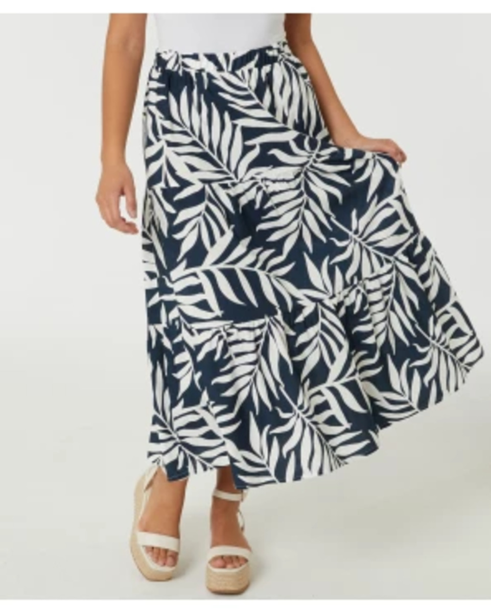 Bild 1 von Rock Palmenblätter, Janina, elastischer Bund, dunkelblau bedruckt